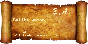 Balika Anton névjegykártya